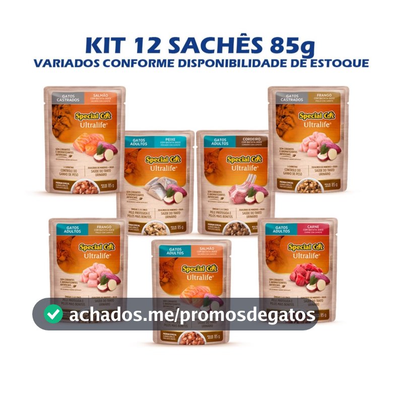 Sache Special Cat Ultralife Ração úmida Gatos Adultos e Castrados Sabores Sortidos 12un de 85g
