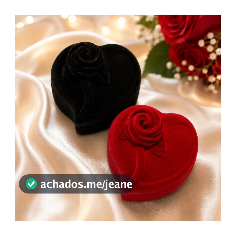 Caixinha Veludo Coração Rosa 3D Estojo Anel Aliança Joia Presente Namorados Preta Vermelha