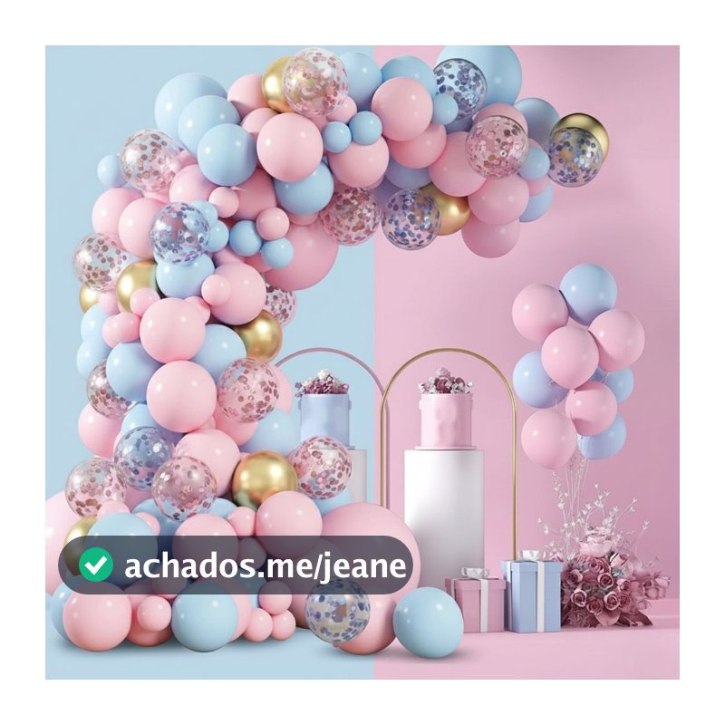 Kit 145 Balões Arco Descontruido Chá Revelação  Rosa e Azul Bexiga Balão Decoração Bebe + Fita