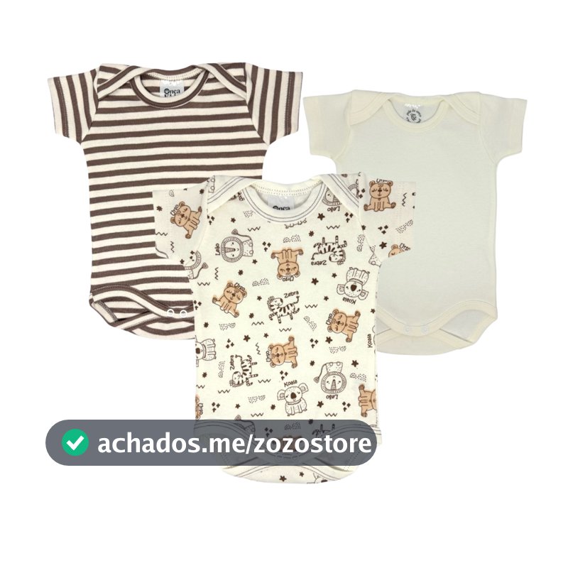 Kit Body Bebê Listrado Marrom OffWhite 100% Algodão Hipoalergênico Maternidade Enxoval