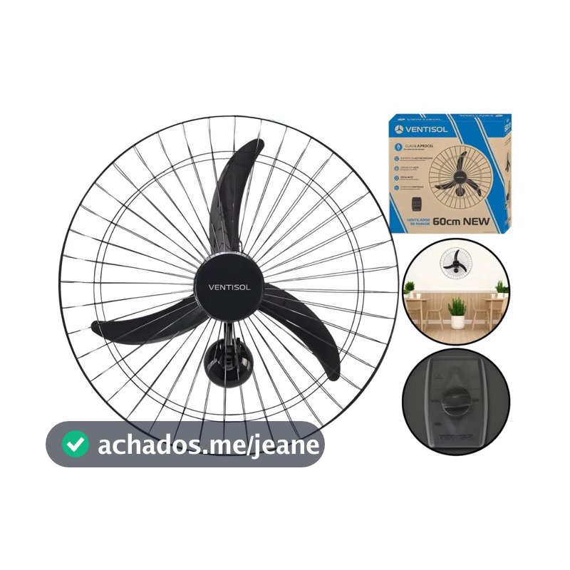 Ventilador Parede 50/60 cm New Preto 127V/220V Premium Ventisol