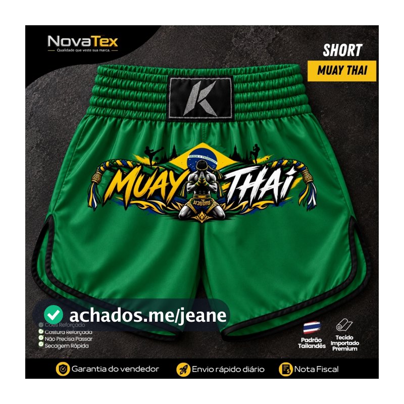 Short Muay Thai Brazilian Verde Amarelo Unissex Premium Confortável Treino e Competição
