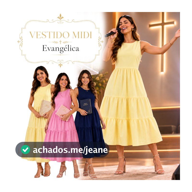 Vestido Midi Moda Evangélica Feminino Rodado com Bolsos Modesta Elegante para Igreja e Eventos