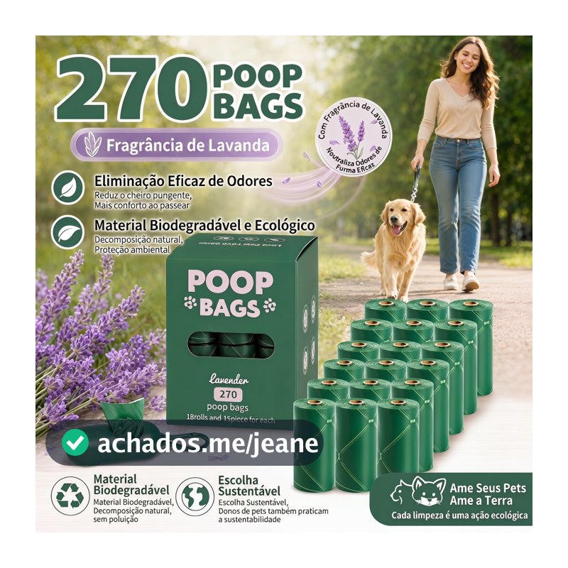 Sacos De Cocô De Cachorro Biodegradáveis Perfumados De Lavanda De 270 Contagens Com Dispensador Grátis , Grossos De Resí