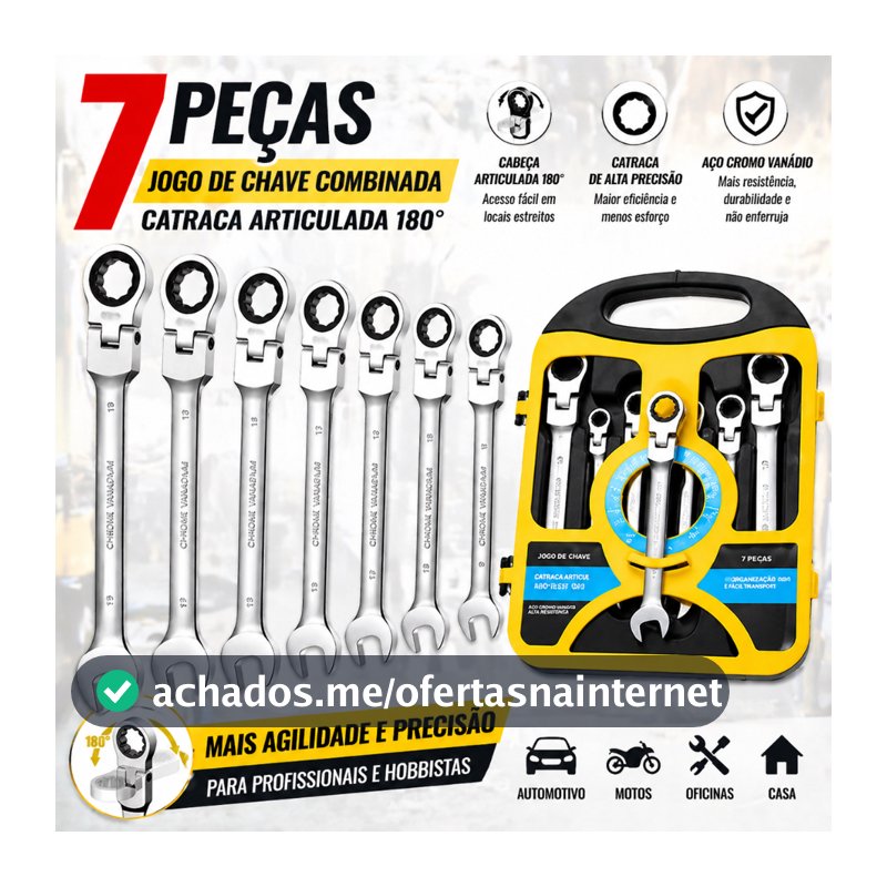 Kit 7 Peças Chave Ferramenta Combinada Catraca Boca Profissional,