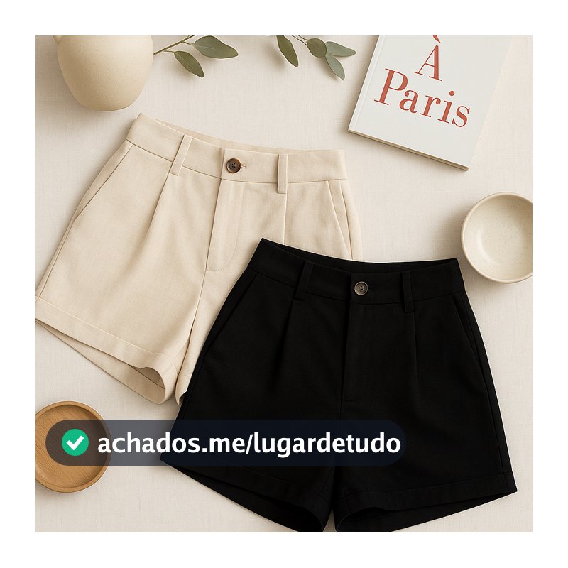 Kit 2 Short Feminino Linho  Cintura Alta com Bolsos