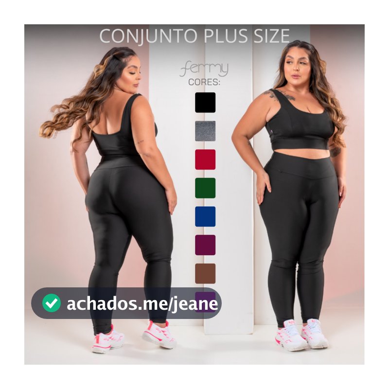 Conjunto Kit Plus Size Calça Legging + Top Feminino Fitness Academia Bojo Removível Zero Transparência Alta Qualidade