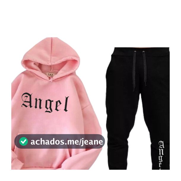 Conjunto Moletom Feminino Angel Blusa De Frio Canguru + calça Moletom Estampado Angel Anjos Tumbrl Com Bolso e Capuz