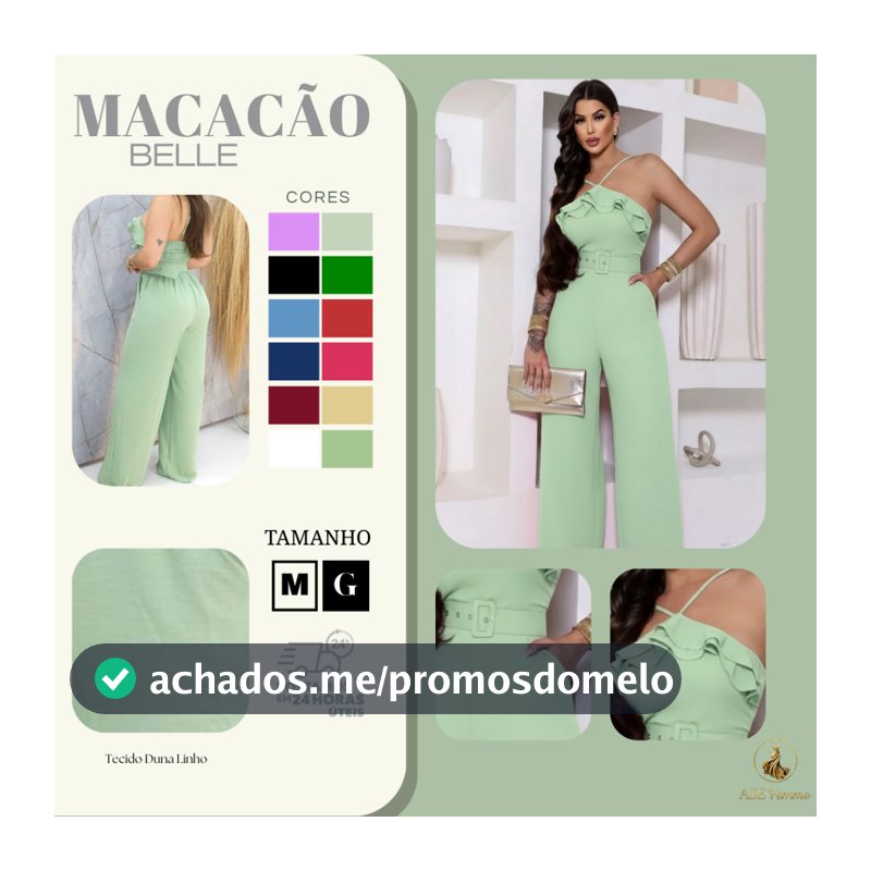 Macacão Feminino Moderno com Cinto Ajustável, Babados e Elástico nas Costas, Verão, Moda atual