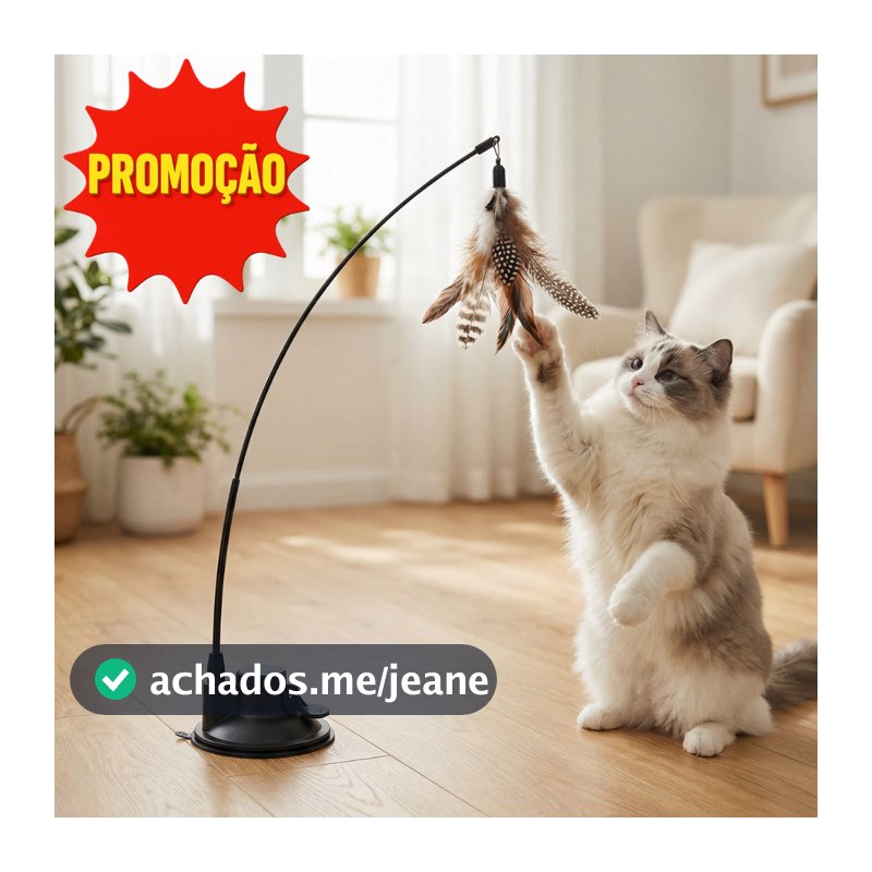 Brinquedo Interativo Varinha Pena Com Ventosa Que Fixa No Chão Para Gatos Adultos e Filhotes