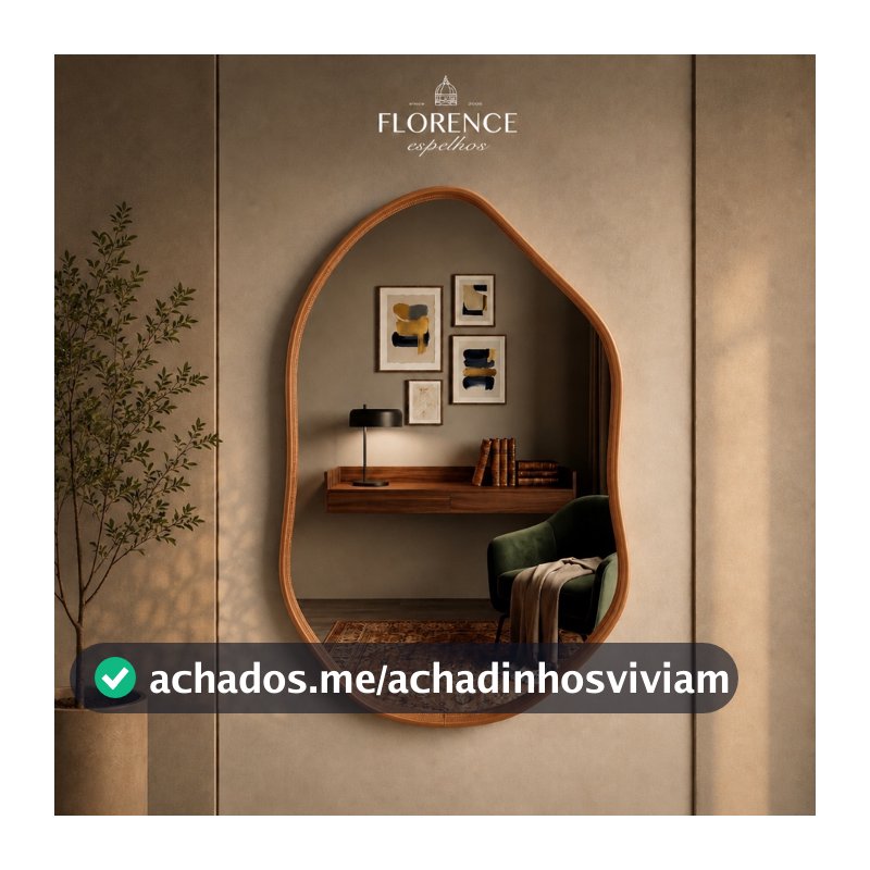 Espelho Roma 70x50 Orgânico com Moldura em Couro Luxo