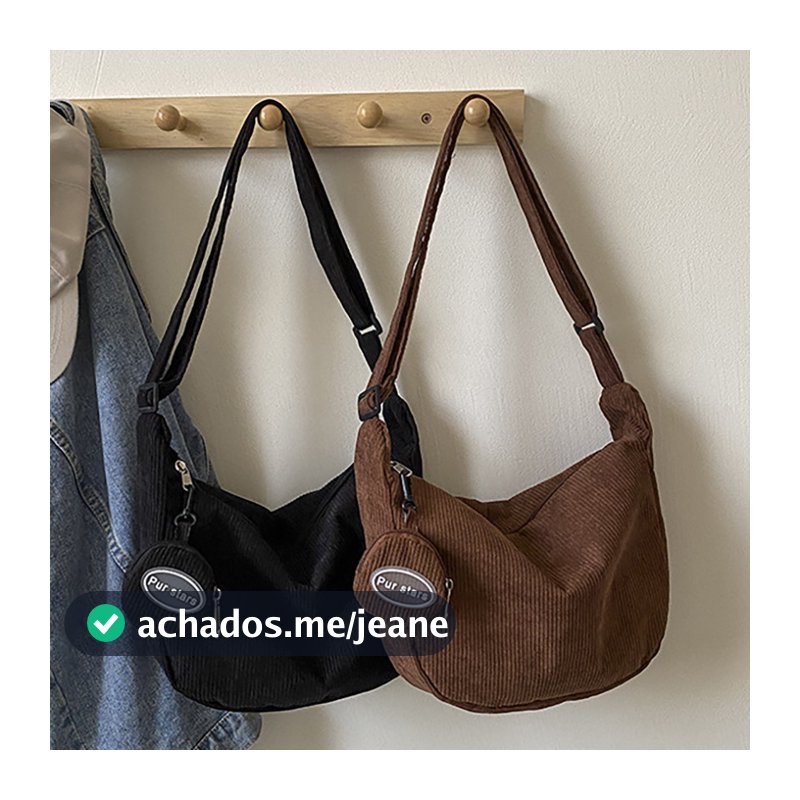 【Com porta-moedas】Bolsa De Ombro De Veludo Cotelê Bolsa Transversal De Moda Bolsa De Estudante Bolsa Crescente De Moda