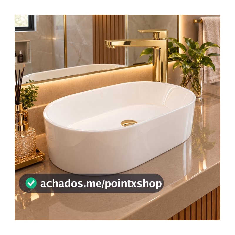 PROMOÇÃO Cuba Banheiro de Apoio Diamante Oval 43x25cm Branca Mármore Sintético Lavabo Movelove