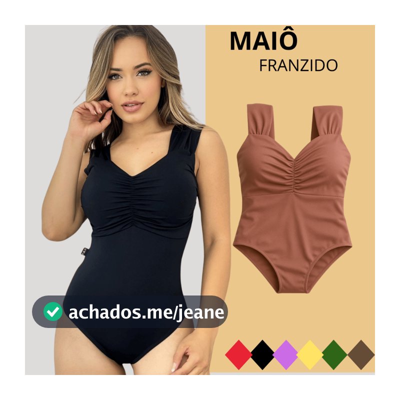 Maiô Body Feminino Moda Praia Bojo Franzido Alça Larga Forrado De Banho