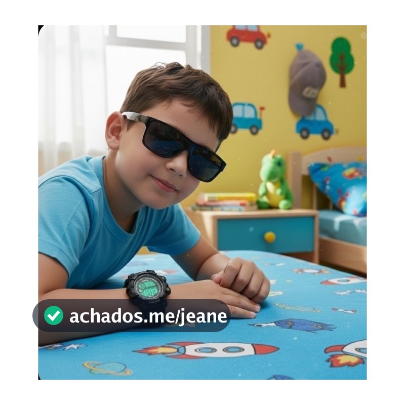Kit Relógio Digital Tipo Militar Infantil Esportivo Calendário Alarme + Óculos de Sol Infantil Meninos Flexível Preto