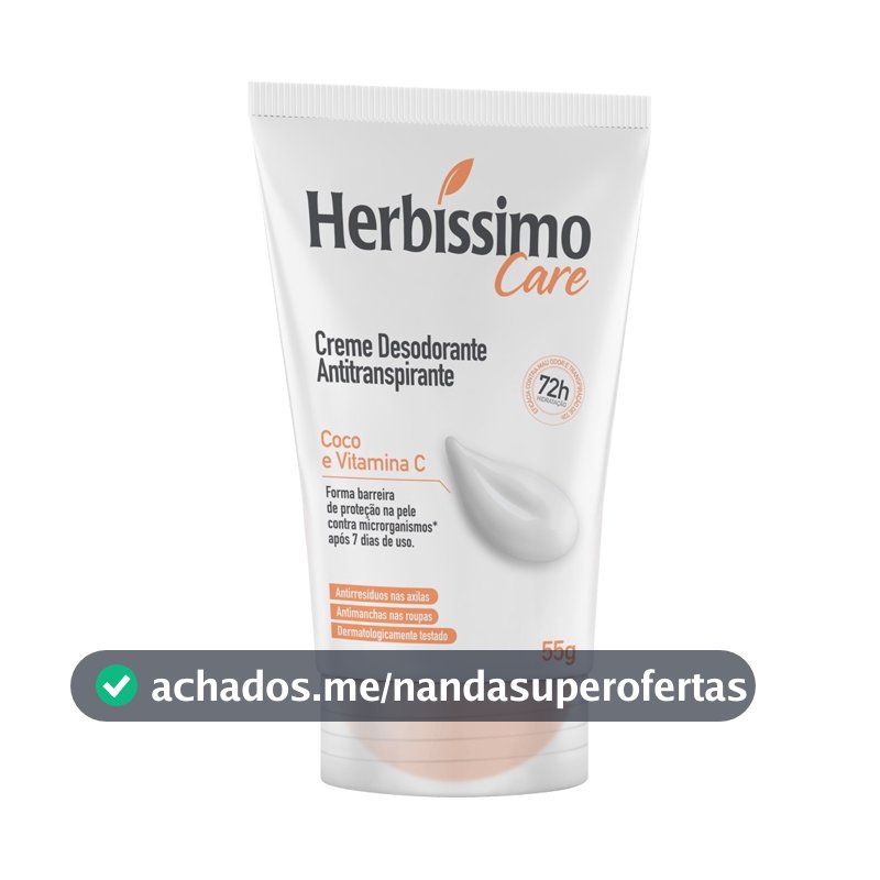 Creme Desodorante Antitranspirante Herbíssimo Bisnaga Care Coco E Vitamina C 55g