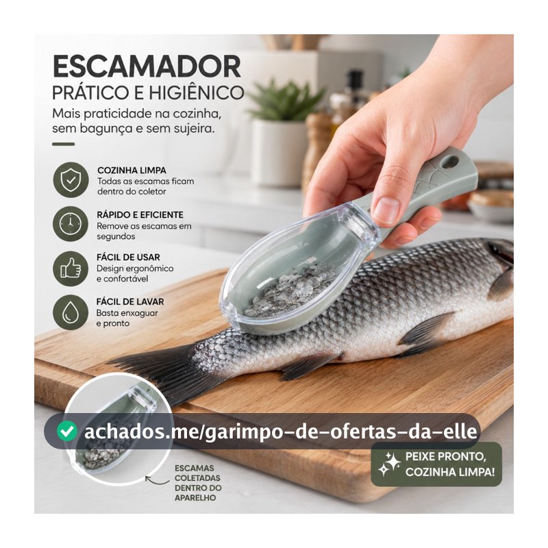 Descamador de Peixe Tira Escamas com Lâmina e Coletor