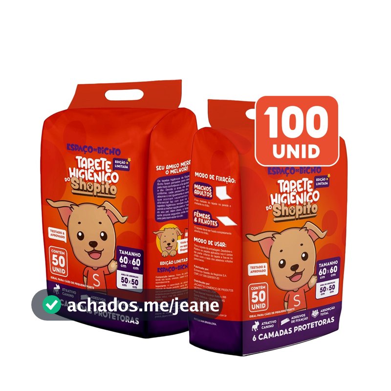 Tapete Higiênico Espaço De Bicho Shopito Oficial 100 Unidades Envio Imediato