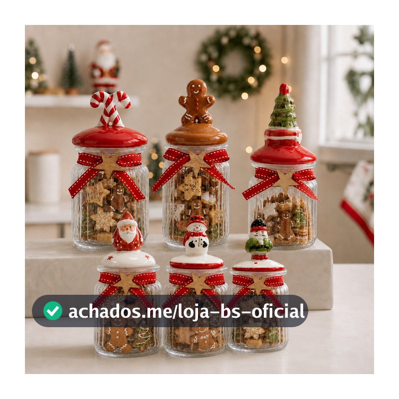 Potes de Vidro Natalinos 300mL - Porta Mini Biscoitos Porta Doces Bomboniere Decoração de Natal com Tampa Decorada