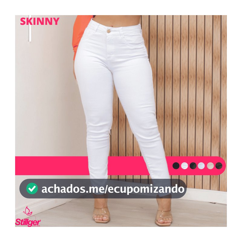 Calça Branca Feminina Com Lycra Skinny Cintura alta Levanta bumbum Stillger Jeans
