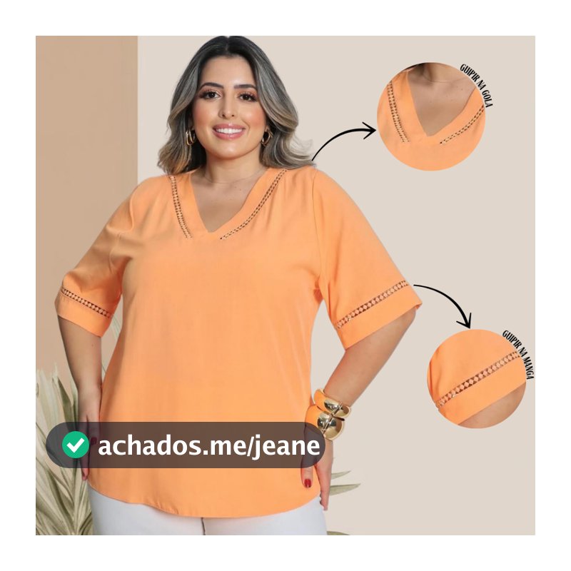 Blusa Feminina Camisa Social Alfaiataria Plus Size Manga Curta Gola V Guipir Elegância e Conforto