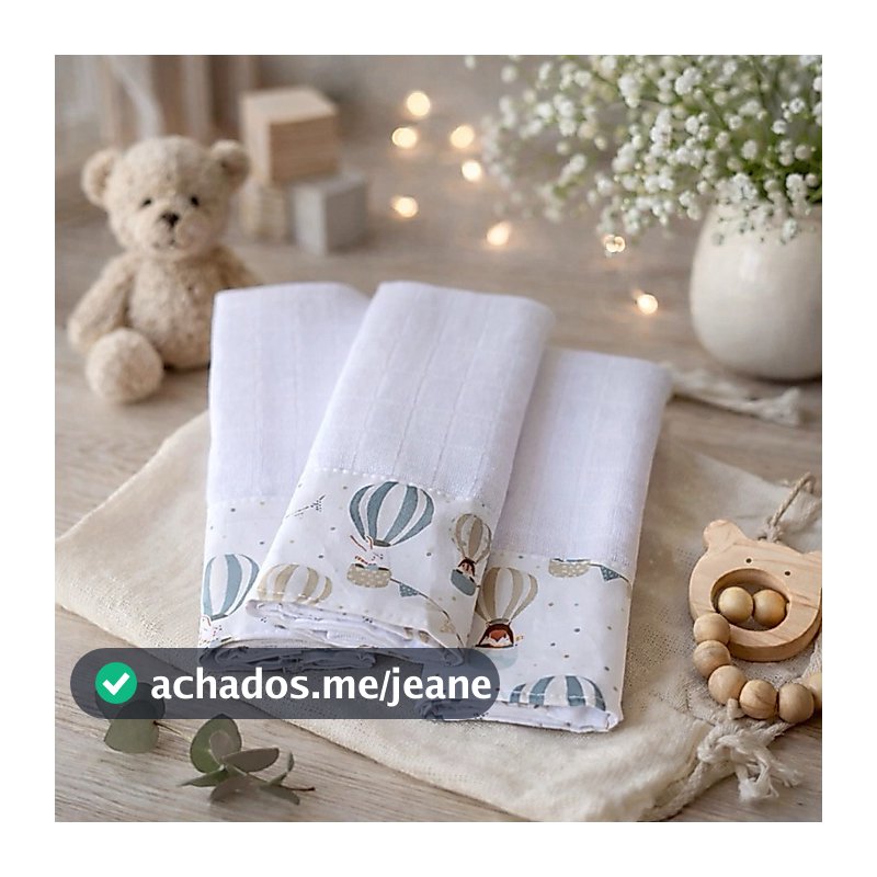 Kit 3 Fraldas de Boca para Bebê 100% Algodão | Fraldinha de Pano com Saquinho Presenteável