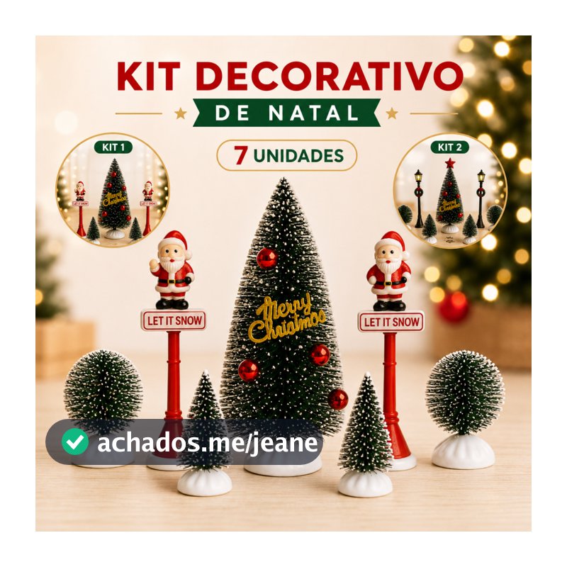 Kit 7 enfeites natalinos mesa pinheiro mini arvore Natal decoração Vila Natalina