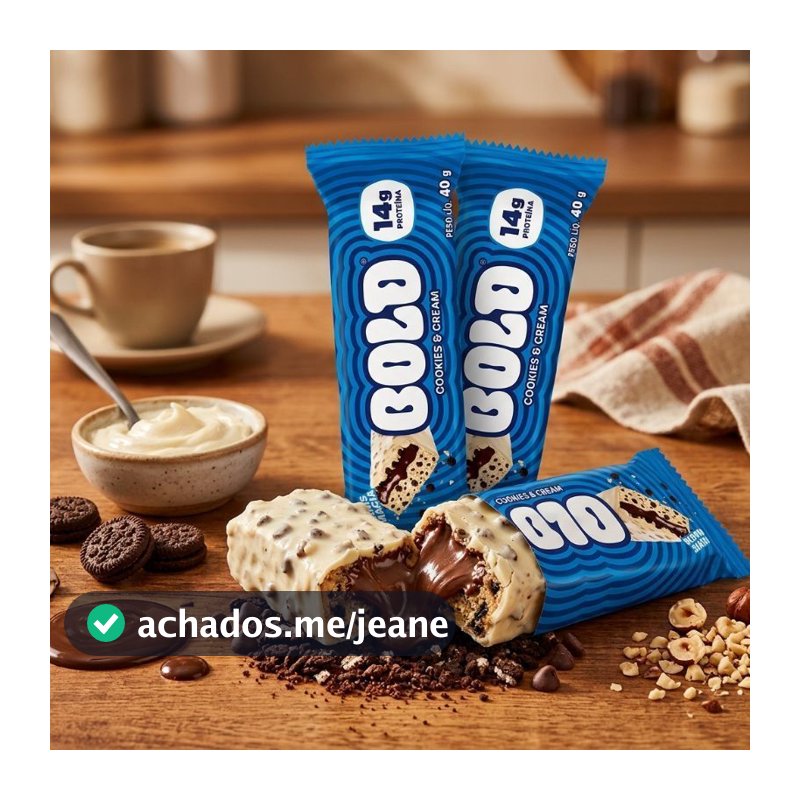 Barra de Proteína Bold Cookies & Cream 40g -14g de Proteína ZERO Açúcar Adicionado - Kit 4 Unidades
