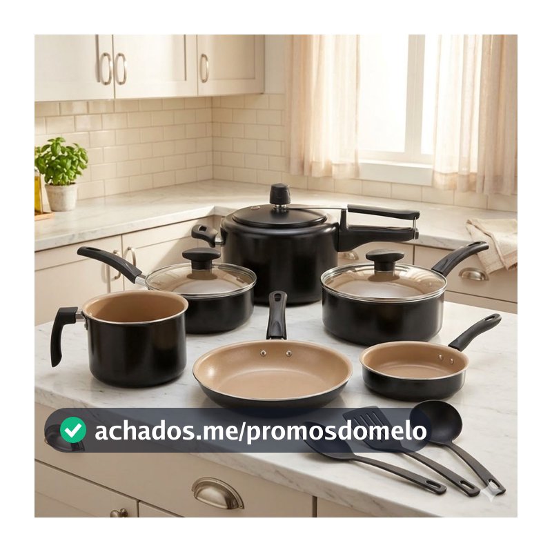 Jogo de Panelas 9 Peças Panela de Pressão 2L Conjunto Kit Teflon Antiaderente Frigideira Caçarola