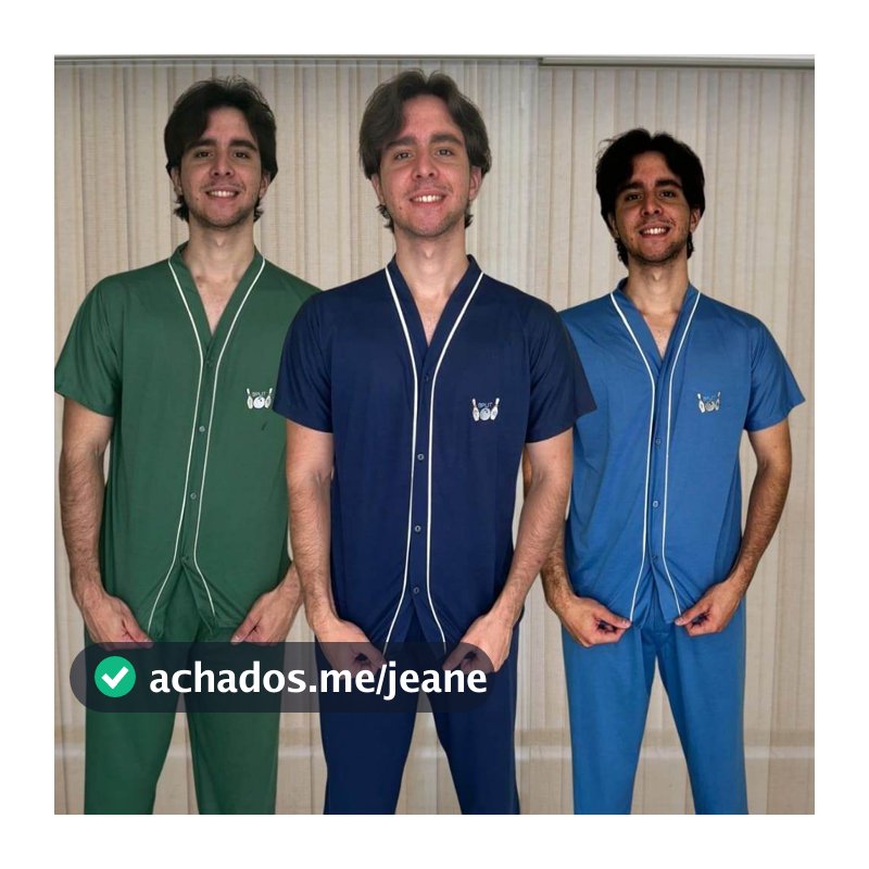 Pijama Masculino Aberto com Botão Calça Longa Manga Curta Confortável para Dormir