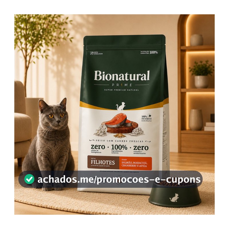 Ração SuperPremium Bionatural Gatos FIlhotes 7,5KG Sabor Salmão-Envio Imediato