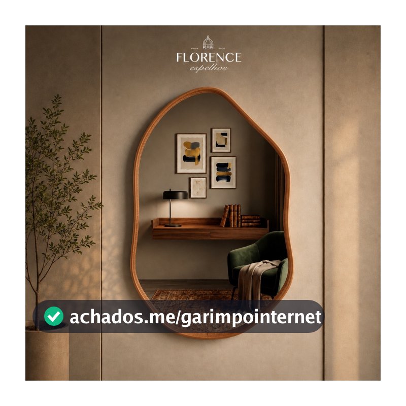 Espelho Roma 70x50 Orgânico com Moldura em Couro Luxo