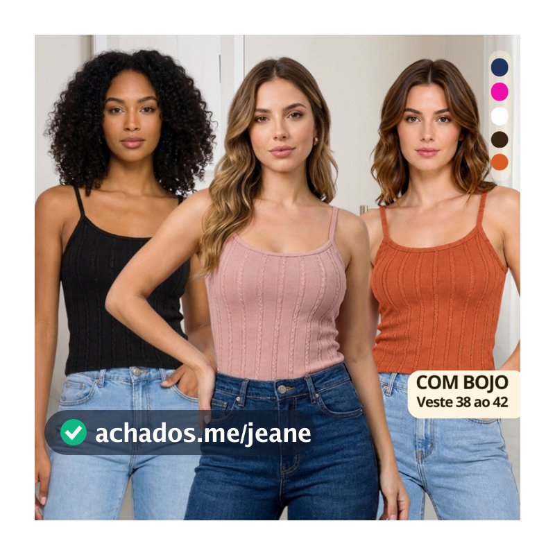 Blusinha Alça Fina com Bojo Texturizada Anarruga Várias Cores Veste 38 ao 44