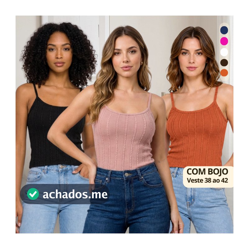 Blusinha Alça Fina com Bojo Texturizada Anarruga Várias Cores Veste 38 ao 44