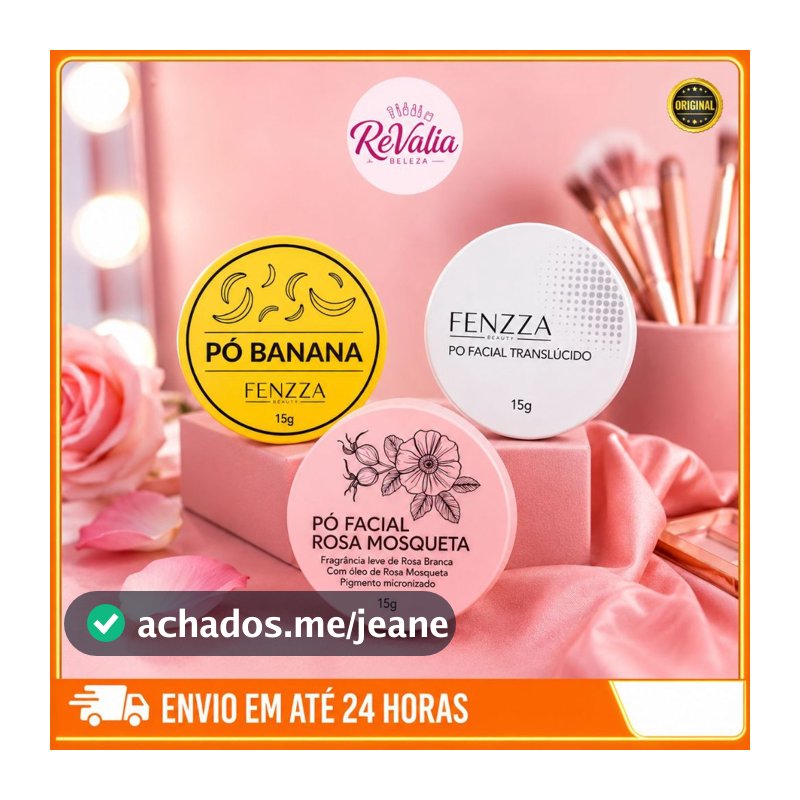 Pó Solto Fenzza 15g Banana, Translúcido ou Rosa Mosqueta | Reduz Brilho e Sela Maquiagem