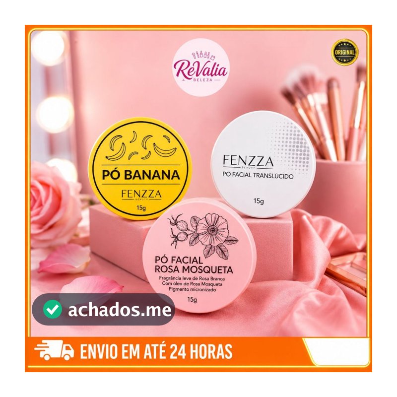 Pó Solto Fenzza 15g Banana, Translúcido ou Rosa Mosqueta | Reduz Brilho e Sela Maquiagem