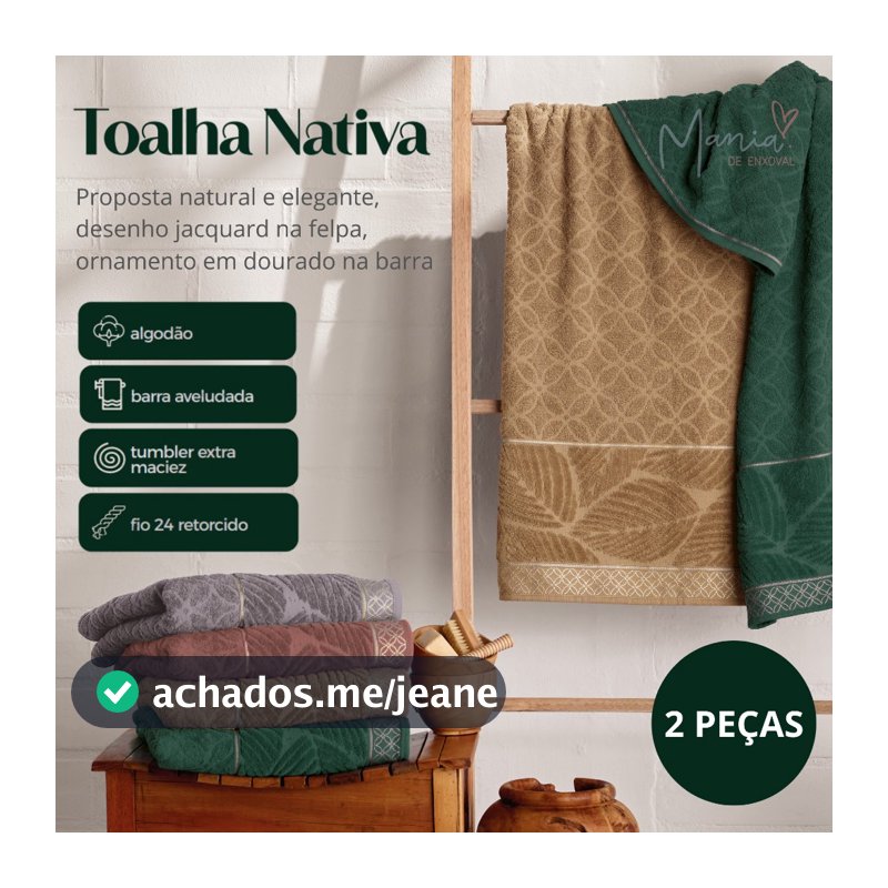Jogo Toalha De Banho Grossa 100% Algodão Super Macia Felpuda Jacquard Barra Aveludada 2 Peças Nativa