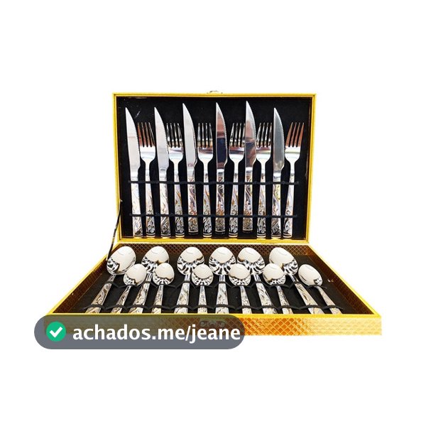 Kit Faqueiro Maleta De Talheres Inox 24 Peças Com Dourado