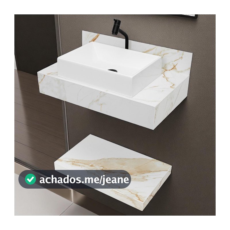 Kit Completo Bancada Cuba Sobreposta Banheiro Calacata Premium em Porcelanato