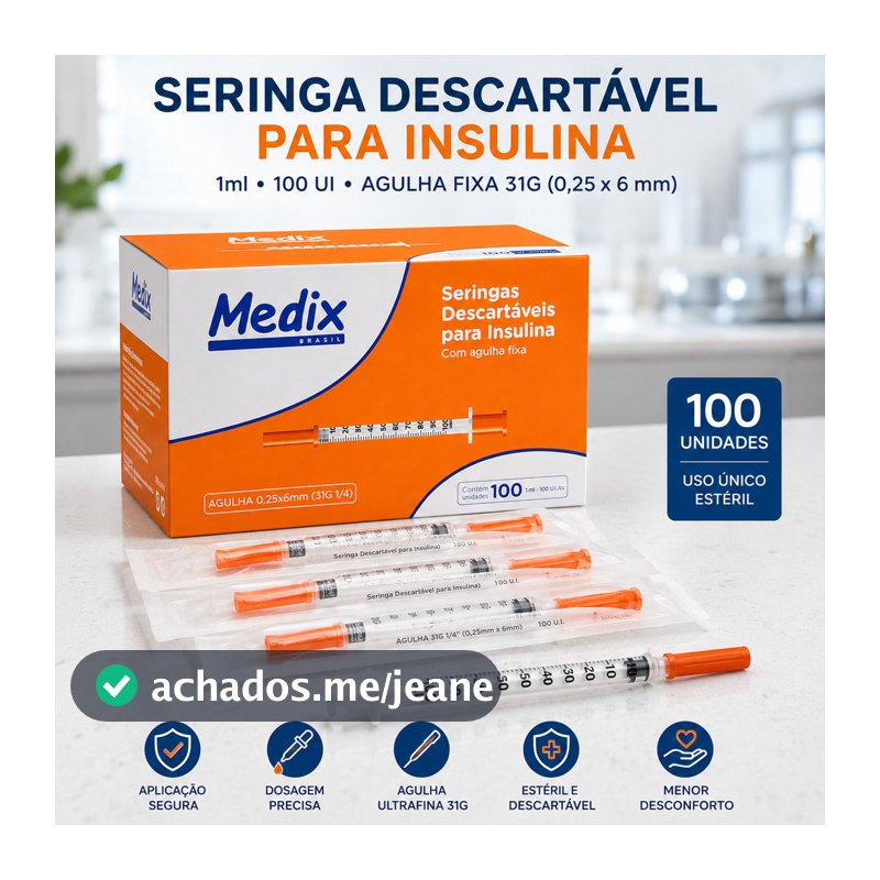 Seringa de Insulina 1ml com Agulha Fixa 6x0,25mm 31G Medix Caixa 100un