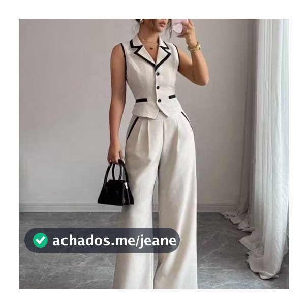 Conjunto feminino casual folgado plus size: colete com botões e calça pantalona H-18