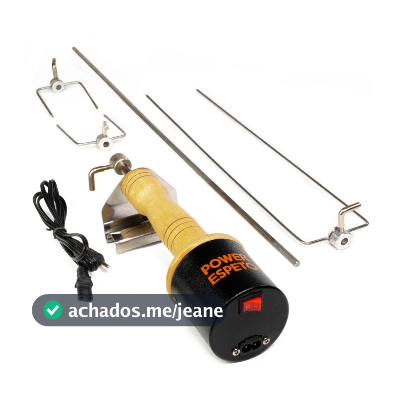 Espeto Giratório Elétrico Inox Power Espeto com Garras Curtas e Longa Churrasco Carnes Grill Rotativo Premium
