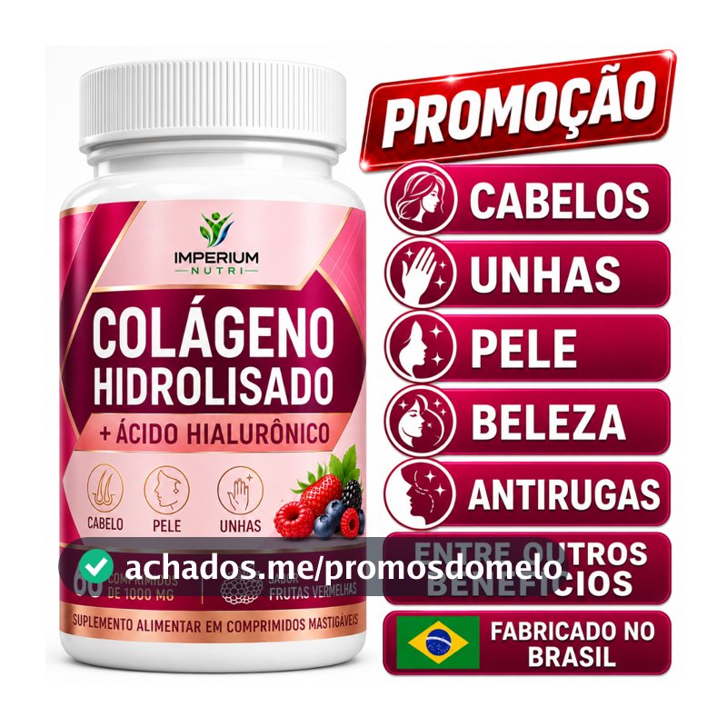 Colágeno Hidrolisado + Ácido Hialurônico Para Pele Cabelos Unhas Antissinais Suplemento Original