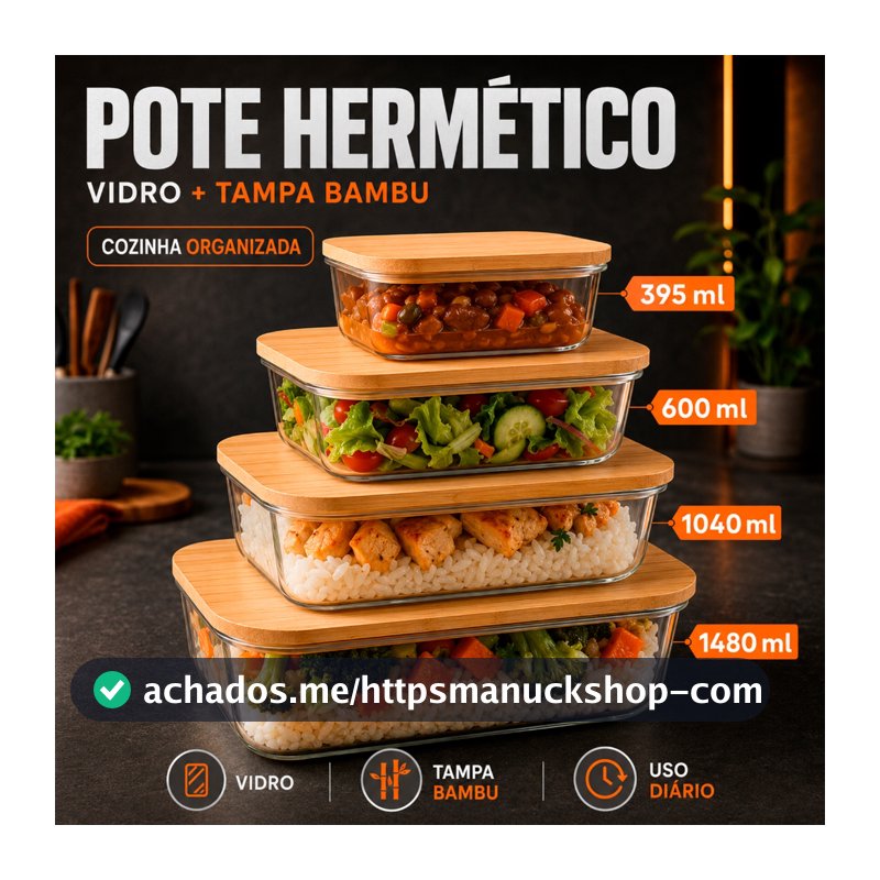 Pote De Vidro Hermético Quadrado Marmita Potes Conjunto Tampa Bambu