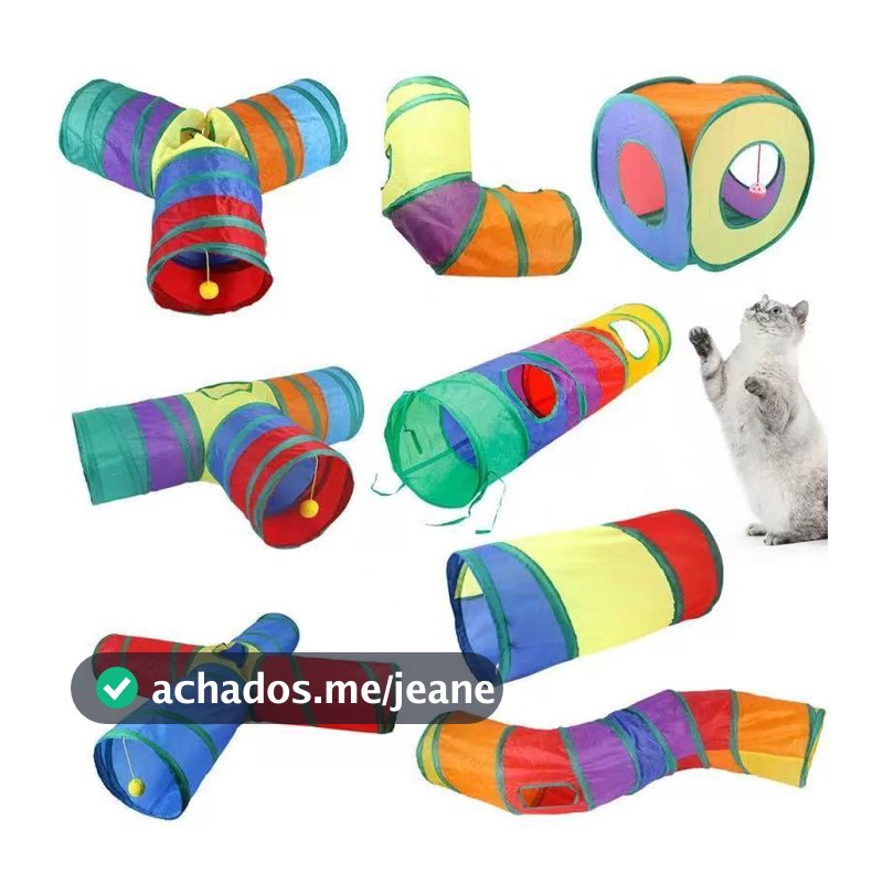 Brinquedo Túnel Colorido Pet Para Gato Dobrável Interativo 5 Saídas