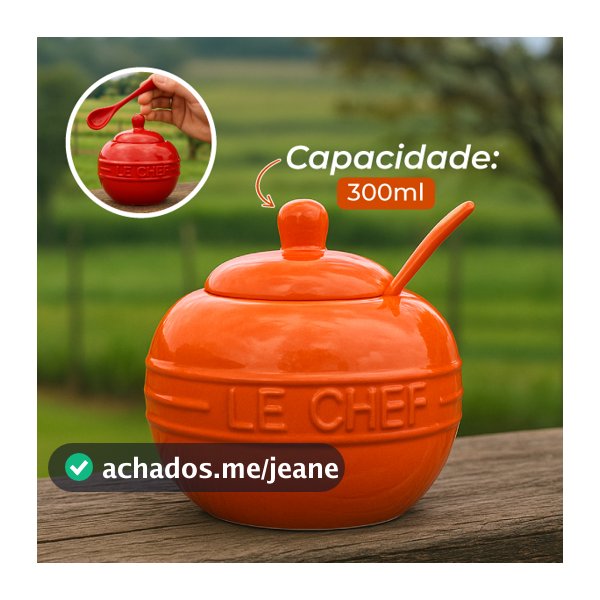 Açucareiro de Cerâmica C/ Colher 300ml Le Chef - Hauskraft