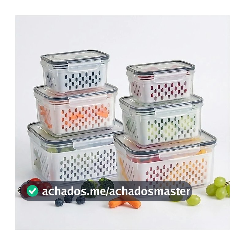 Kit Potes Herméticos Organizador de Geladeira Legumes Frutas Com Cesto Removível