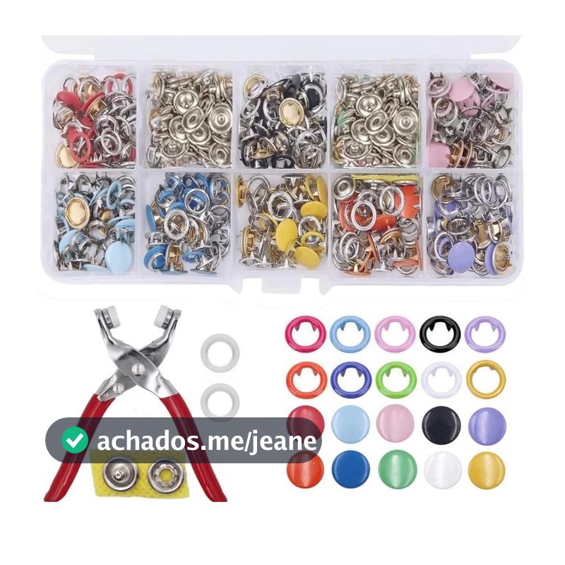 kit de Alicate Aplicador Para Botao De Metal De Pressao Roupa Bebe C/ 150 botões de roupas