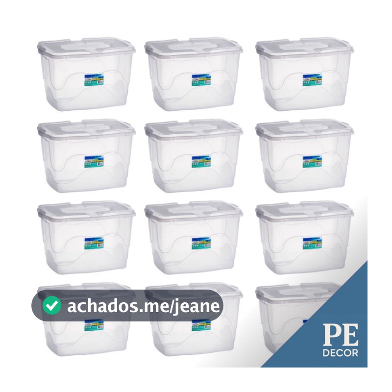 Kit Caixas Organizadoras 34L com Trava Transparente Roupas, Brinquedos, Livros e Documentos