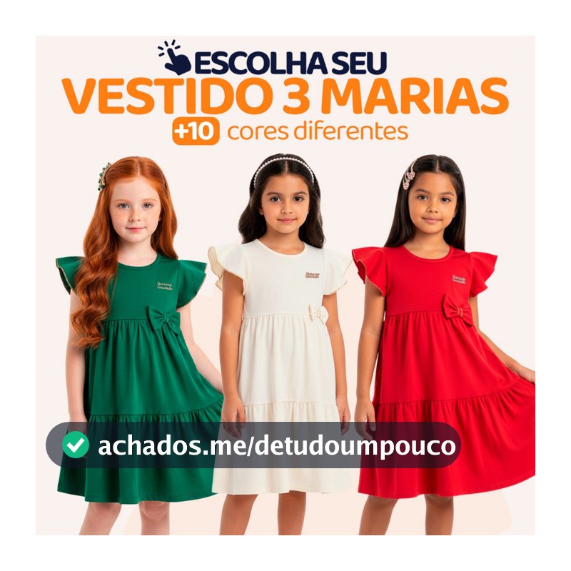Escolha Seu Vestido 3 Marias Roupas de Menina Infantil 100% Algodão Vestido de Criança Confortável l12